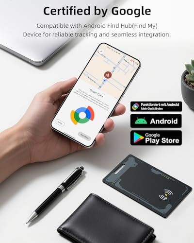 CooAoo Wallet Tracker Card Android, IP68 Waterproof Smart Card Luggage Tracker Compatible with Google Find Hub (Android On...