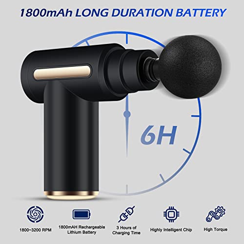 ZAKULU Mini Massage Gun Deep Tissue - Portable 6 Speeds Handheld Massage Gun with 4 Heads, 1800mAh Battery & Type-C Chargi...