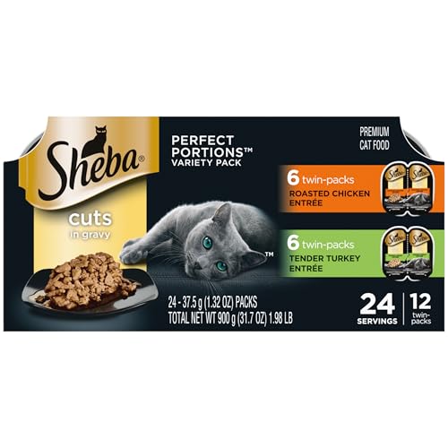 Sheba Perfect Portions Wet Cat Food Cuts in Gravy, Cat Food Wet Recipe, Roasted Chicken Entree and Turkey Entree, Variety ...
