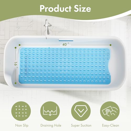 AmazerBath Shower Mat Non Slip 40 x 16 Inches, Bathtub Mat Shower Stall Mats with Suction Cups and Drain Holes, Non Slip B...
