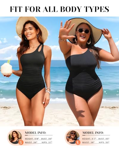 Holipick One Shoulder One Piece Swimsuit for Women Tummy Control Bathing Suits Modest Full Coverage Keyhole Swimwear