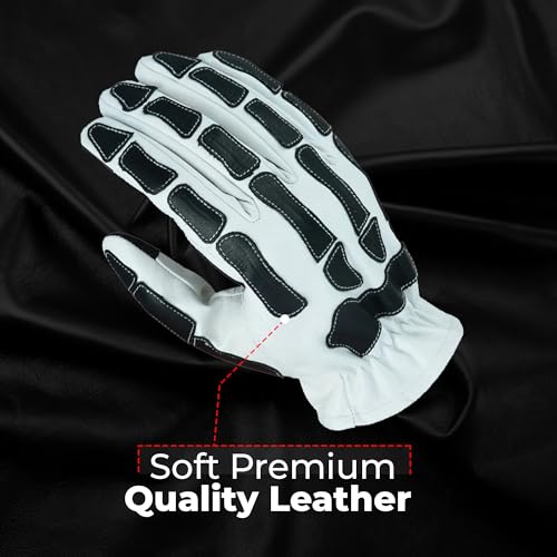 Daniel Smart Glow Bone Leather Work Gloves for Men & Women – Breathable Skeleton Motorcycle Riding Gloves, Touchscreen Bik...