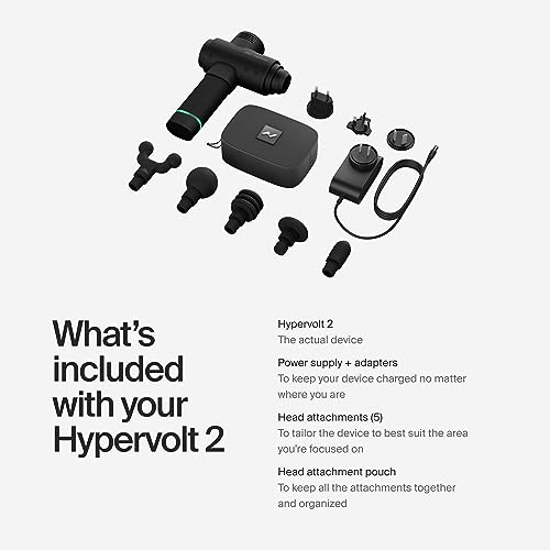 Hyperice Hypervolt 2 Black - Featuring Quiet Glide Technology - Handheld Percussion Massage Gun | 3 Speeds, 5 Interchangea...