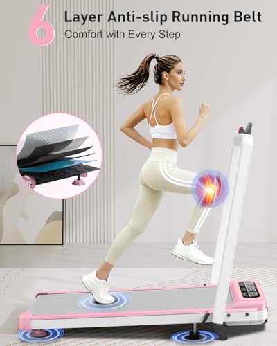 Foldable Treadmill with 10% Incline, Upgrade 3.5HP Low Noise Walking Pad Treadmill with Handle Bar, Trisomy 4 in 1 Portabl...