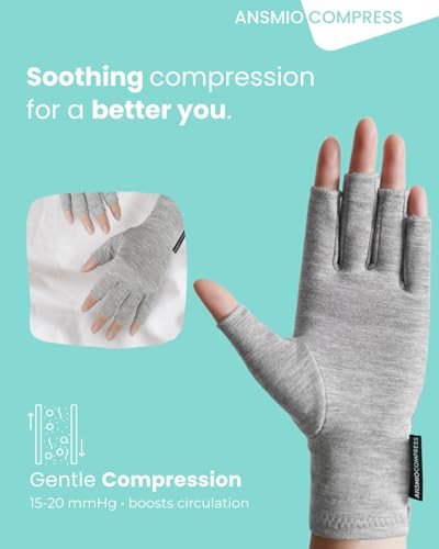 ANSMIO Rayon Derived from Bamboo Compression Gloves – Fingerless Arthritis & Carpal Tunnel Support, Lightweight Moisture-W...