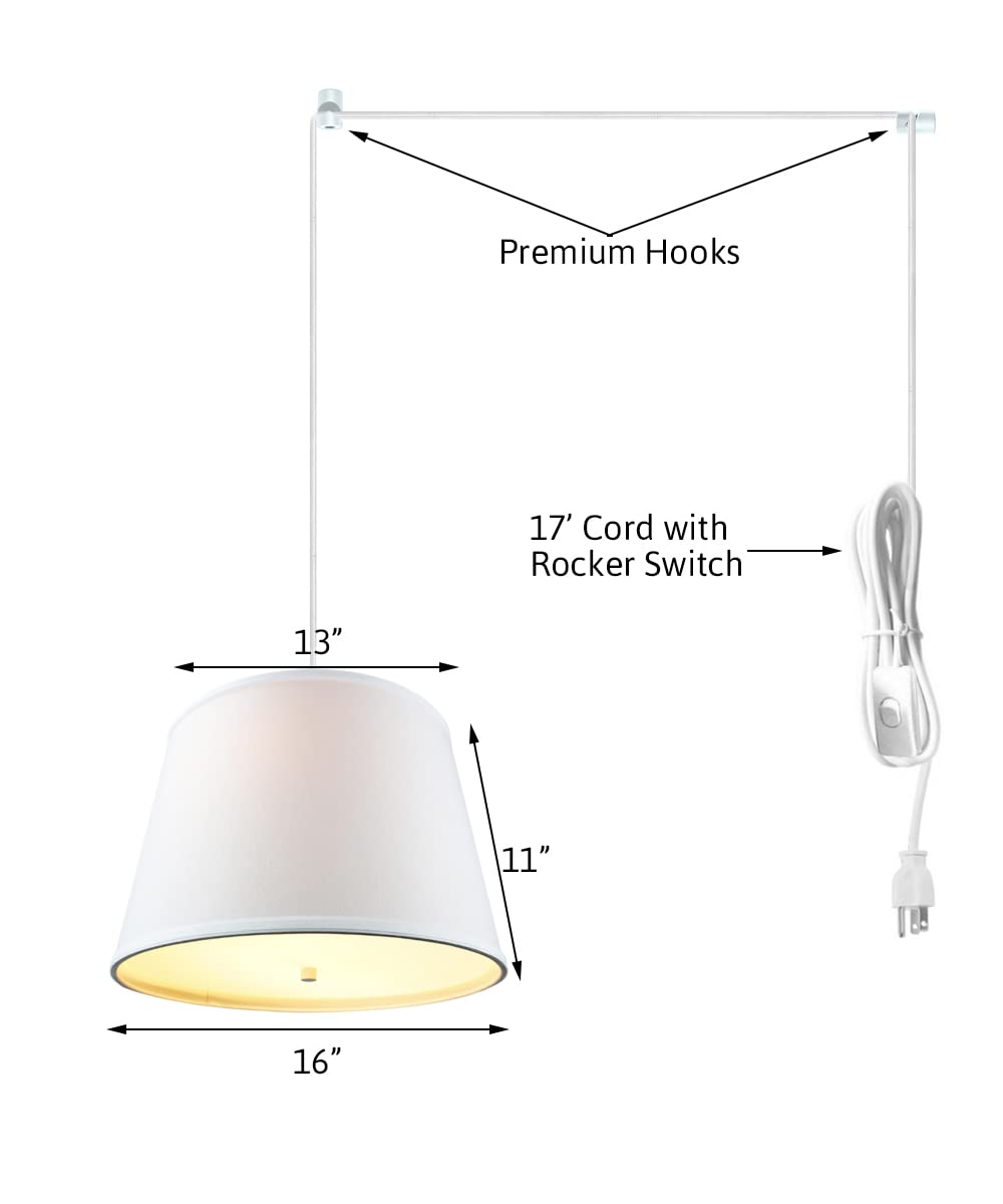 Homeconcept 2 Light Plug-In Pendant, 16 White With Diffuser, Model Sdw131611Flwh, Shantung Material