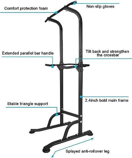 SculPong Dip Stand, Pull Up Bar Station, Power Tower, Heavy Duty Parallel Bar for Tricep Dips, Pull-Ups, Push-Ups, L-Sits