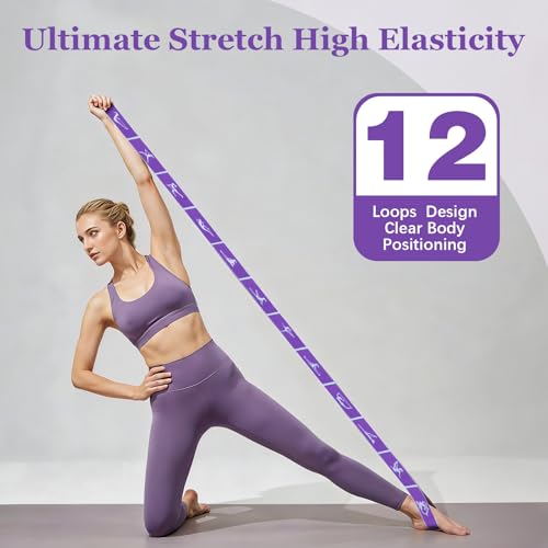 2pcs Yoga Straps for Stretching 12 Gears Elastic Bands for Exercise Stretch Band with Loops for Pilates, Yoga, Ballet, Gym...