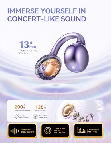 JOYROOM OE3 Clip-On Earbuds, Wireless Open Ear Earbuds Headphones, Auto L-R Recognition, Omni Tap Control, Immersive Soun...