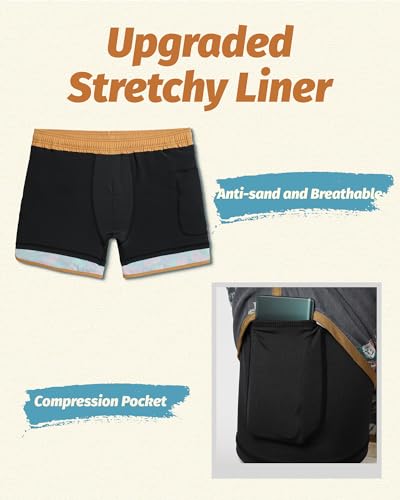 maamgic Mens Short 80s 90s Vintage 5.5" Swim Trunks Swimsuits Board Shorts Compression Liner Quick Dry 2 in 1 Beach Swimwear