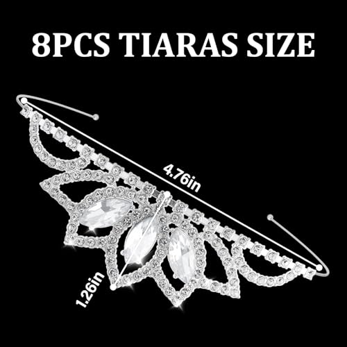 Tihebax Tiaras Crowns for Women Girls 8 Pcs Silver Princess Tiaras Rhinestones Bulk Crown Tiara Headbands Rapunzel Crown f...