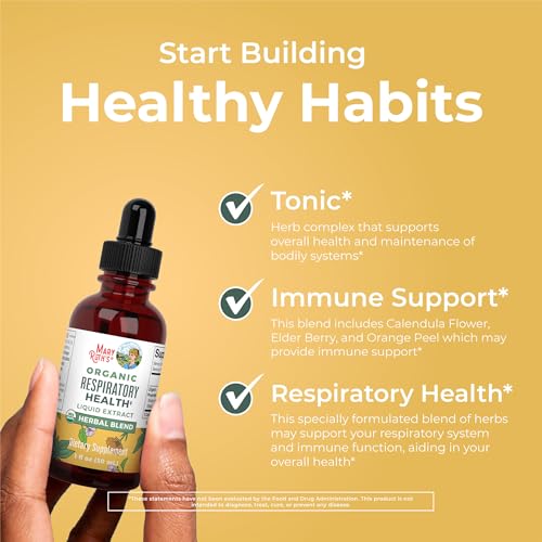 MaryRuth Organics USDA Organic Respiratory Health Liquid Drops with Mullein Leaf | Marshmallow Root & Elderberry | Mullein...