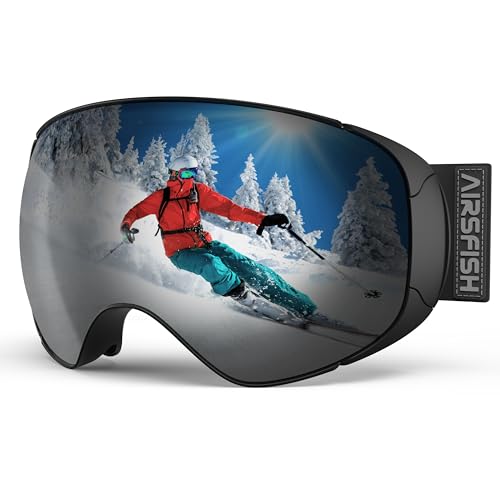 AirsFish Ski Goggles, Magnetic Side-Clip Snowboard Goggles Over Glasses -OTG Anti Fog 100% UV 400 Protection