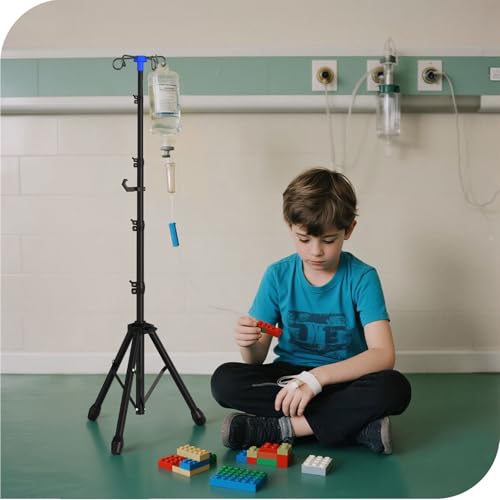 Foldable IV Pole Stand, Portable Telescoping Floor Stand with 4 Hooks, Height Adjustable, Travel Infusion Pole for Home Ca...