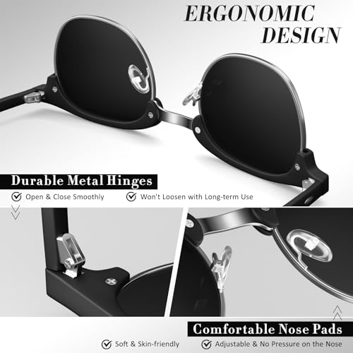 LINVO Polarized Semi Rimless Sunglasses for Men Women, Classic Retro Shades Half Frame Driving Sun Glasses UV Protection