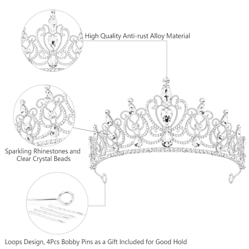 TODDER Silver Tiara for Women Girls Rhinestone Princess Queen Crowns Crystal Headband for Girls Wedding Hair Accessories f...