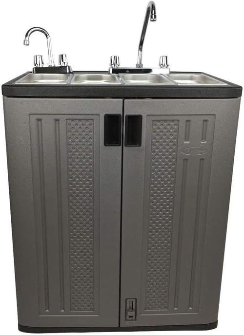 Concession Sinks - Portable Sink Hand Wash Station, 4 Compartment Basin with Hot Water, Standard Size, Food Trailer Equipment, Free Standing Utility Sink, Hand Washing Station