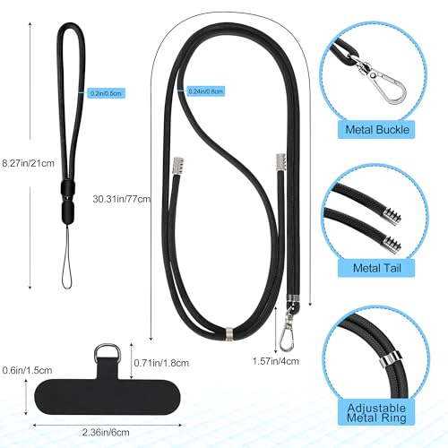 takyu Phone Lanyard, 2 Pack Adjustable Cell Phone Lanyard Crossbody Neck Strap & 2 Pack Phone Wrist Strap with 2 Pcs Tethe...