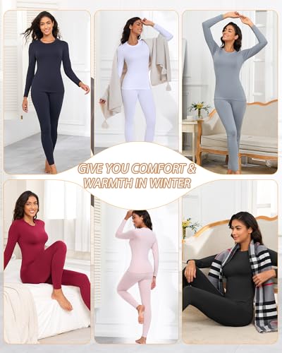 FULLSOFT Thermal Underwear for Women-Fleece Lined Long Johns Long Sleeve Shirt Legging Lounge Set Cold Weather Top Bottom