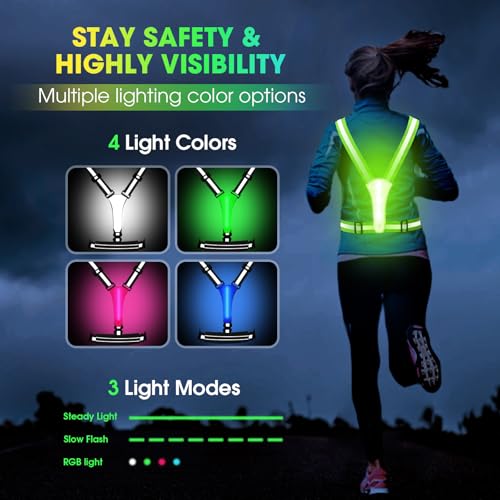 LED Reflective Light Up Safety Running Vest for Biking Walking at Night, LOYAL SEA High Visible Adjustable Running Light f...