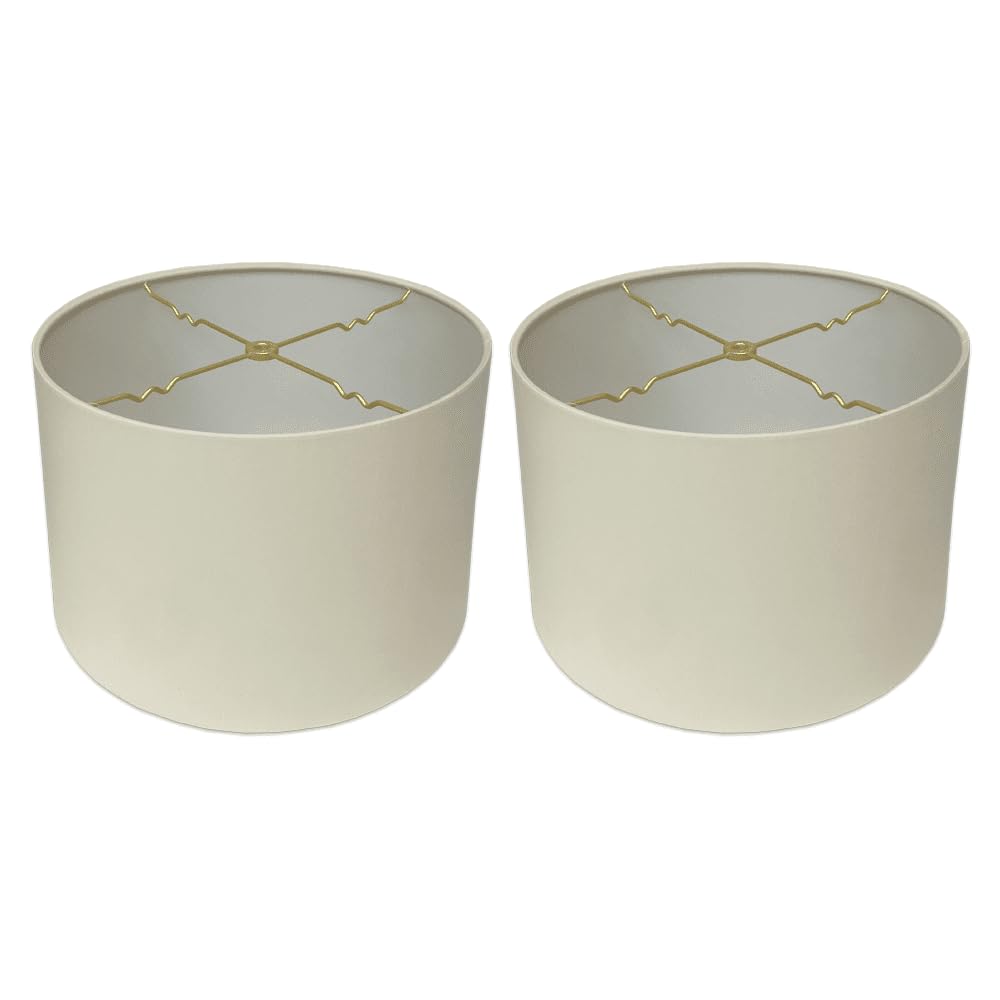 Royal Designs, Inc. Shallow Drum Lamp Shade HB-610-12EG-2, 11x12x8.5 inches, Eggshell, 2 Pack, Silk, Wood, Cast