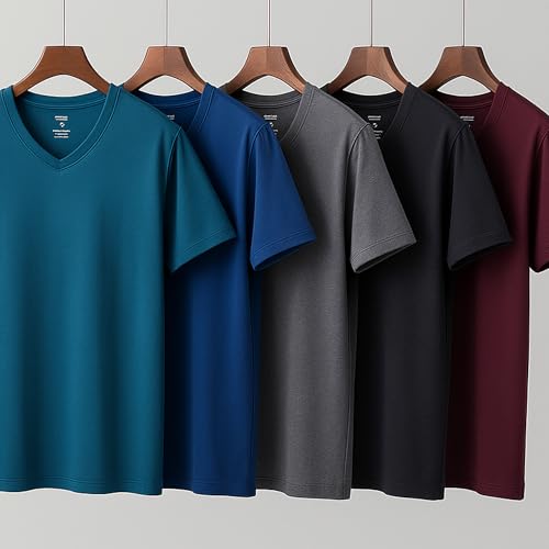 5 Pack Mens V-Neck Dry Fit T-Shirts, Active Athletic Short Sleeve Workout Tops, Performance Gym Tees (Available in Plus Size)