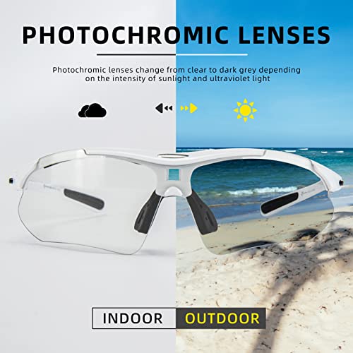 ROCKBROS Photochromic Sports Sunglasses Mens Pickleball Glasses Cycling Glasses MTB Sunglasses, with Removable Elasctic Band