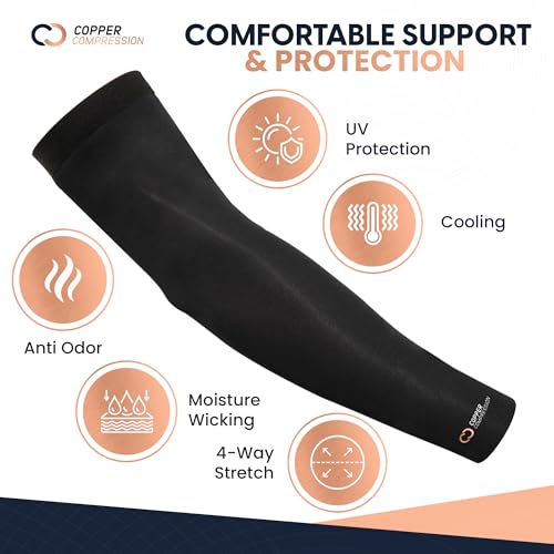 Copper Compression Arm Sleeve - Copper Infused Full Arm Brace for Forearm, Bicep, Triceps - Tennis Elbow, Basketball, Gol...