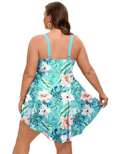 Arolina Plus Size Bathing Suit for Women Swim Dress Tummy Control Swimsuits Two Piece Flowy Tankini with Shorts
