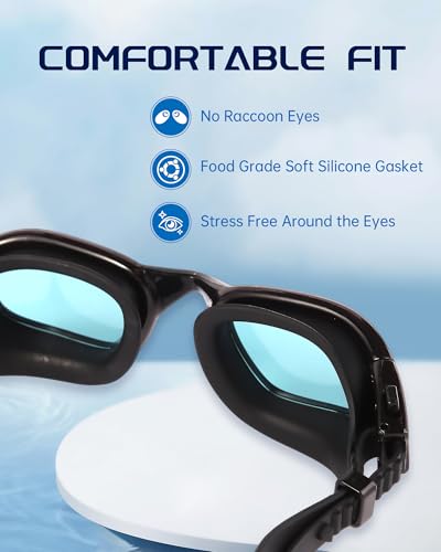 Hurdilen Swim Goggles, Goggles Adult with Swimming Cap, Nose Clip & Ear Plugs, UV Protection Anti-Fog Lens and Case for Adult
