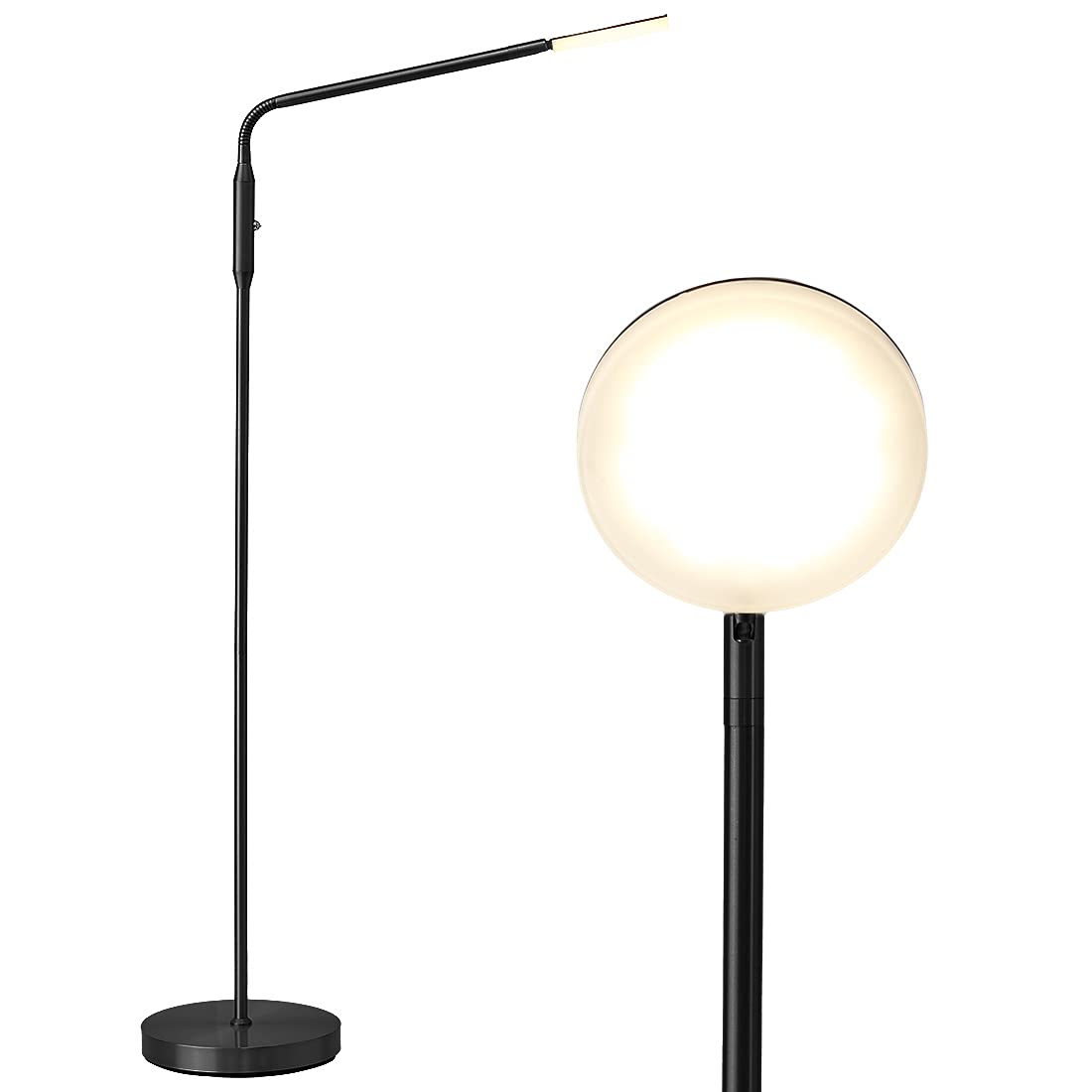 OBright Dimmable LED Floor Lamp, Adjustable Color Temperature, Gooseneck, Black, Model OB-FL11D