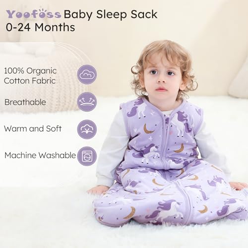 Yoofoss Baby Sleep Sack 6-12 Months, TOG 2.5 Baby Wearable Blanket with 2-Way Zipper, 100% Organic Cotton Fabric Winter Ne...