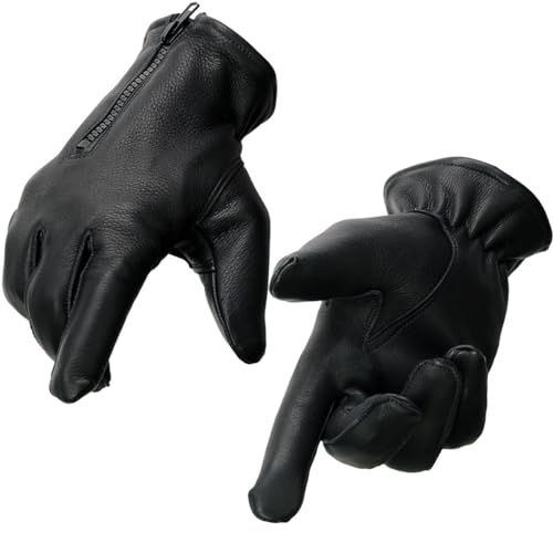 Milwaukee Leather SH866 Men's Thermal Lined USA Deerskin Leather Black Motorcycle Gloves w/Zipper Closure
