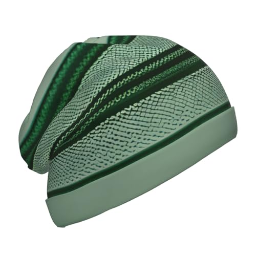 YANYU Green Striped Print Soft Beanie Winter Hat Warm Thermal Cap Headwear for Snow Play Outdoor Activities