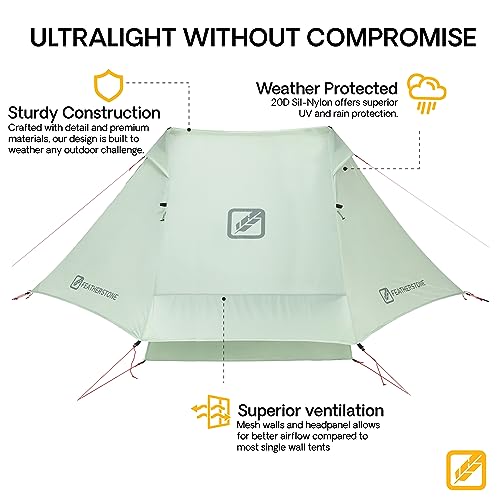 Featherstone Backbone Ultralight Tent for Backpacking, Camping, Thru Hiking - Trekking Pole Backpacking Tent - Waterproof,...