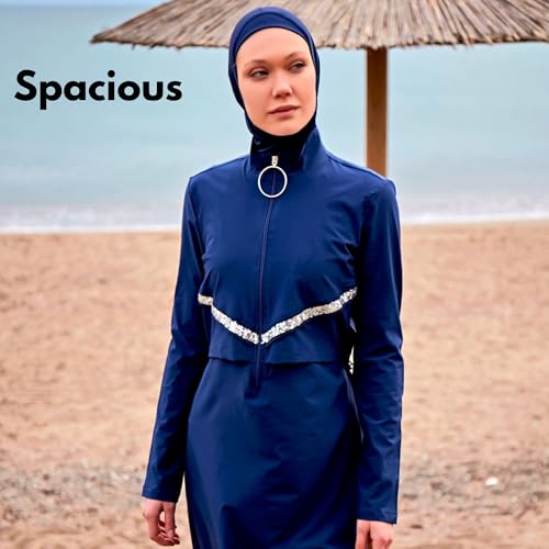 Islamic Full-Length Modest Swimsuit for Muslim Women | 4 PCS Burkini Set Top Pants Cap Bustier | Long Sleeve Rash Guard