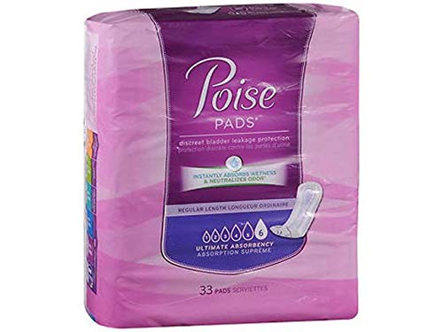 Poise Pads, Regular Length, Ultimate Absorbency 33 pads (Pack of 4)