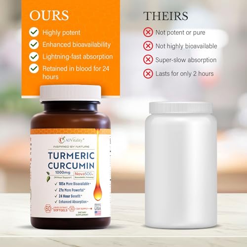 A1Vitality NovaSOL Turmeric Curcumin 1000mg – Clinically Proven 185x Higher Absorption – Promotes Joint Comfort, Mobility...