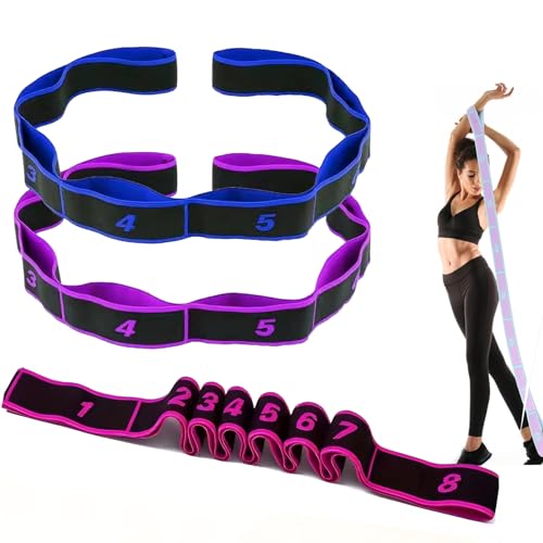 Elastic Yoga Stretching Strap with Loops, 3Pcs Yoga Strap Numbered Resistance Band 8 Segment Pilates Stretching Band for P...