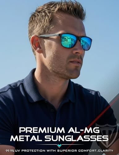 ATTCL Polarized Sunglasses Men for Driving: UV400 Protection Lightweight AL-MG Metal Rectangular Sun glasses Hiking Travel