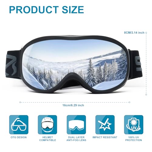 SPOSUNE Kids Ski Goggles, Kids Snowboard Goggles OTG Anti-Fog Snow Goggles for Boys Girls Youth Age 5-14