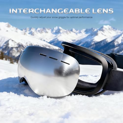 ROMRLD Ski Goggles - REVO Anti-Fog Lens, UV400 Protection, TPU Frame, for Men & Women (Silver & Gray Lens)