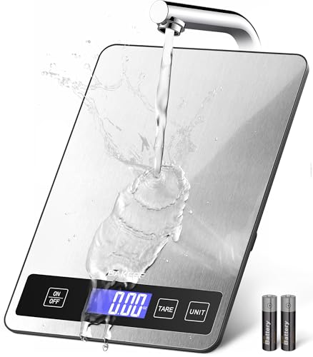 BakFee Food Scale - 15kg/33lb Digital Kitchen Scale with Full-View LCD Display, Grams and Ounces, Easy Clean Stainless Ste...