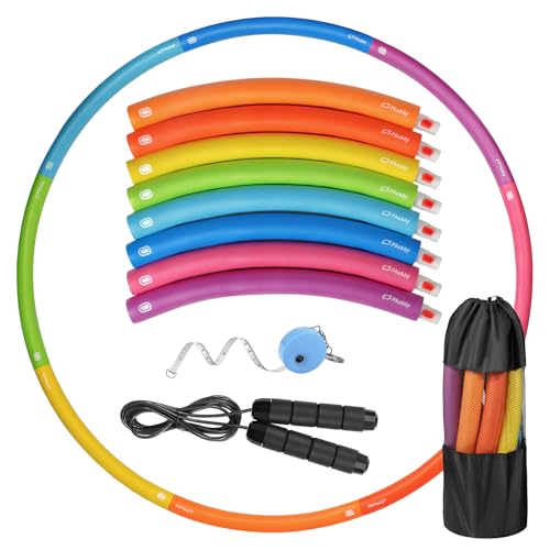 Phobby Weighted Exercise Hoop for Adults, 2.2lb&2.8lb Adjustable Fitness Hoop, 8 Detachable Hoop Sections with Jump Rope &...