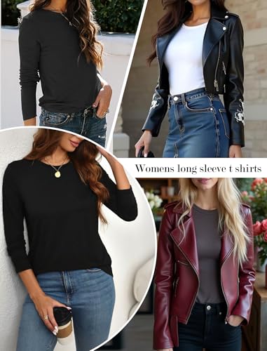 Ekouaer Womens Long Sleeve Shirts Casual Crew Neck Tops Loose Fit Thermal Undershirt Base Layer Trendy Clothes XS-XXL