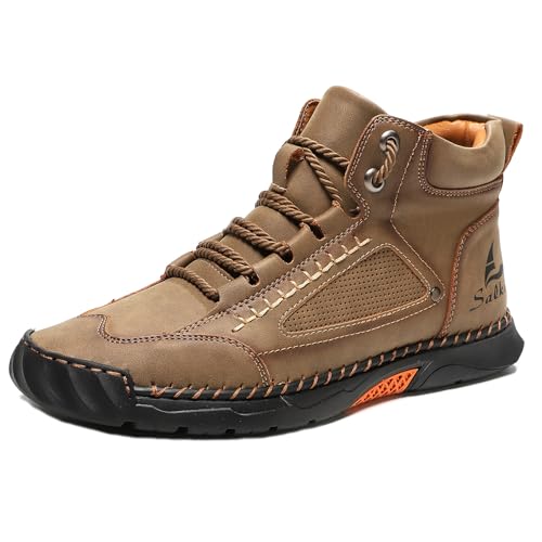 CrazySavage Mens Casual Leather Orthopedic Handmade Boots Fashion Mid Top Walking Driving Shoes Waterproof Arch Support Sp...