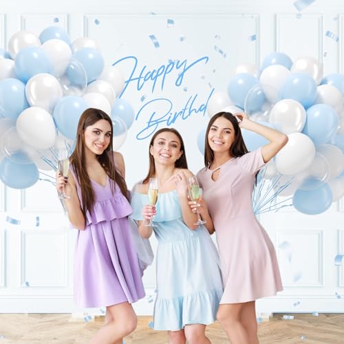 60pcs Blue and White Balloons 12inch, Clear Pearl White Light Blue Balloons for Baby Shower Birthday Party Decorations