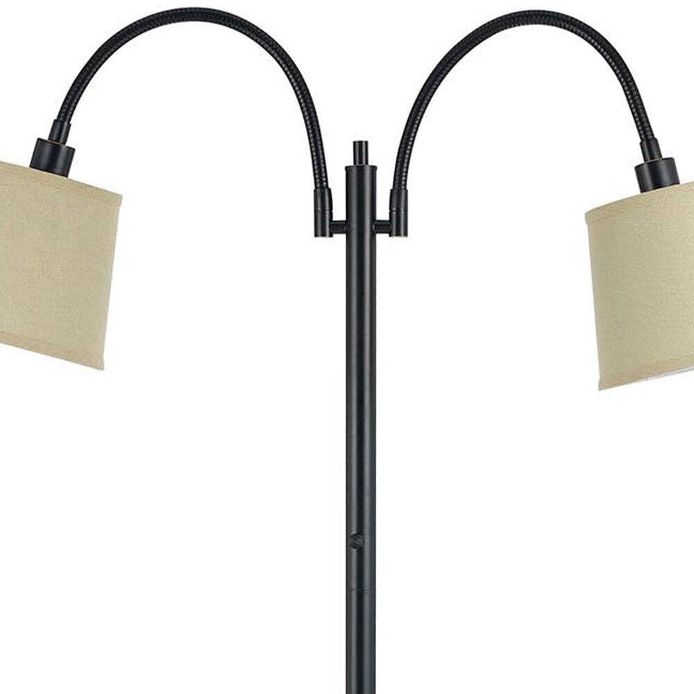 Homeroots Traditional 65 In. Floor Lamp - Two Light With Tan Square Shade, Metal Construction, Bronze Finish