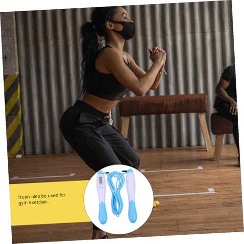 GARVALON Electronic Counting Jump Rope for Weight Loss with Steel Wire Cable Blue Long Rope for Adult Fitness Training