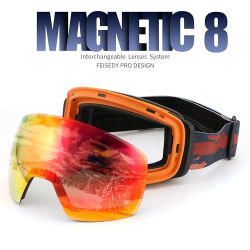 FEISEDY Magnetic Ski Goggles for Men Women Youth Frameless Snow Goggles 100% UV Protection Snowboard Goggles B0020